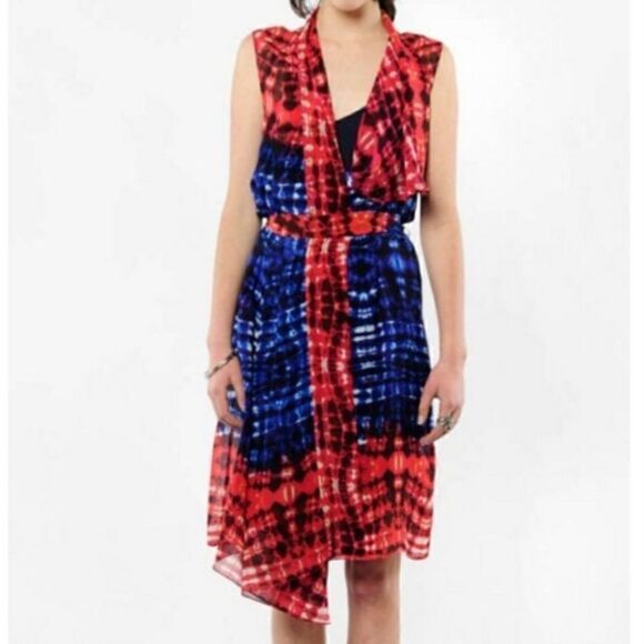 BCBGMAXAZRIA Isla Silk Persian Red Asymmetrical Self Tie Sleeveless Wrap Dress - Picture 8 of 12